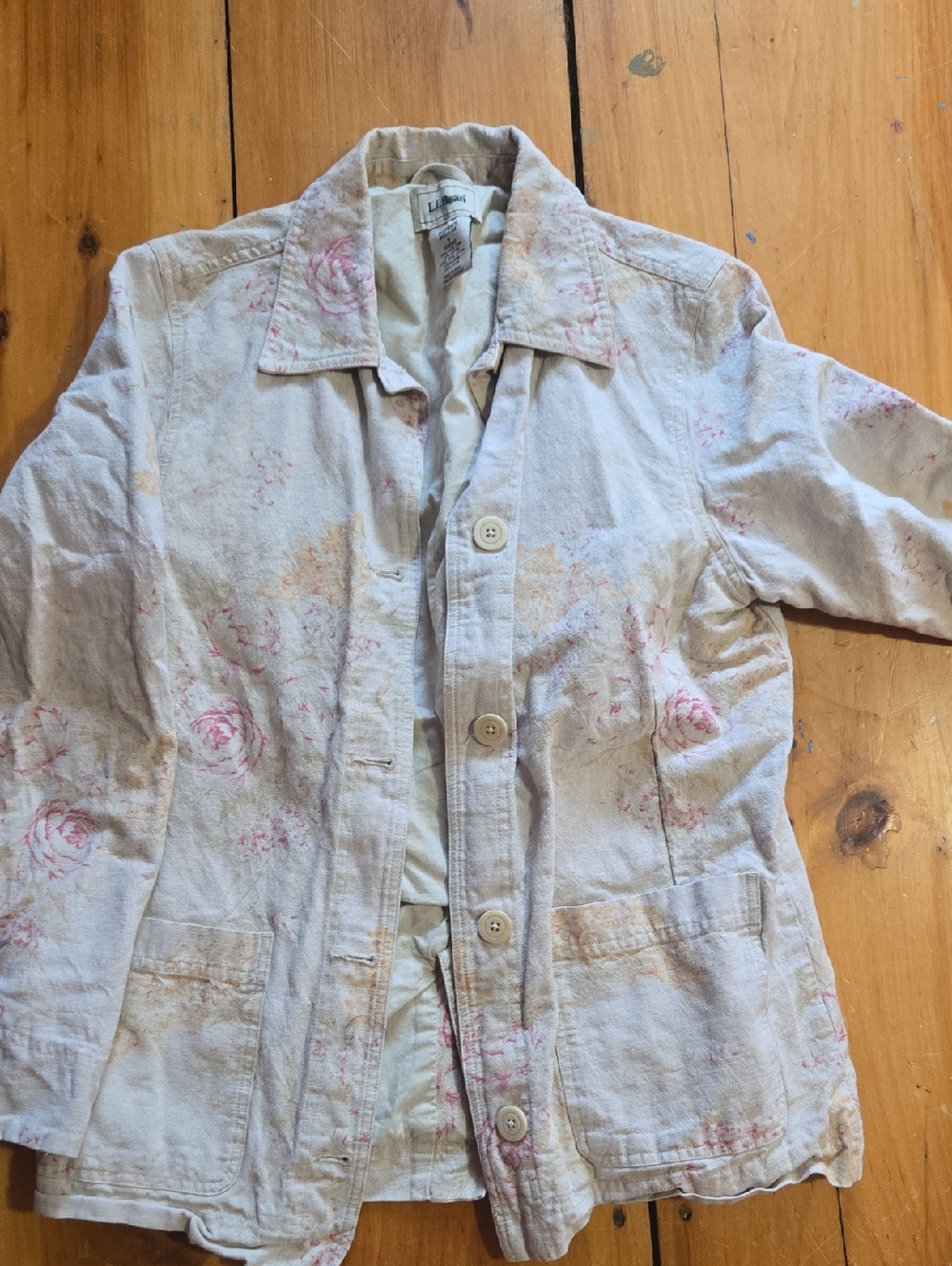 Vintage L.L. Bean Women's Floral Shacket Full Button Linen/Cotton Small
